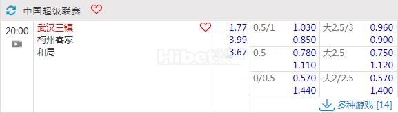 中超 05-25  20：00 武汉三镇vs梅州客家